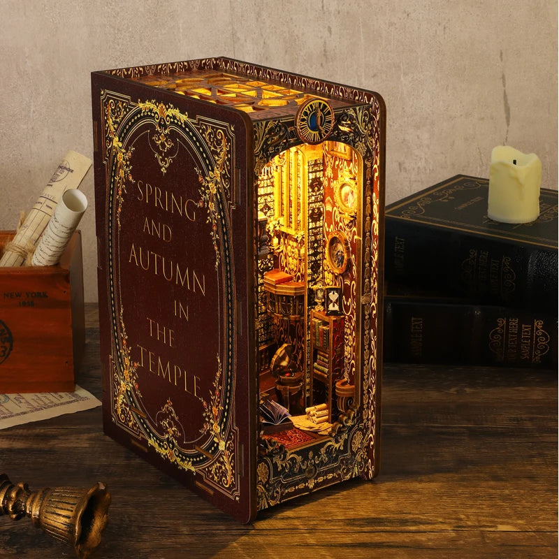 DIY Book Nook Kit Miniature Doll House With LED Light 3D Puzzle Model Building Wooden Bookshelf Bookend Toy Adults Birthday Gift