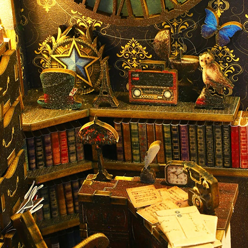 DIY Book Nook Kit Miniature Doll House With LED Light 3D Puzzle Model Building Wooden Bookshelf Bookend Toy Adults Birthday Gift