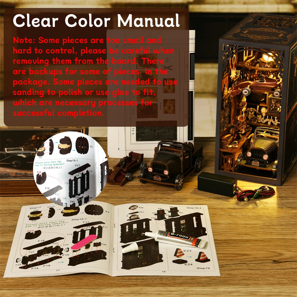 Book Nook Kit Classic Car F1 DIY Wooden Puzzle Bookshelf Insert Decor Dollhouse Model Bookend Building Home Decoration Gifts