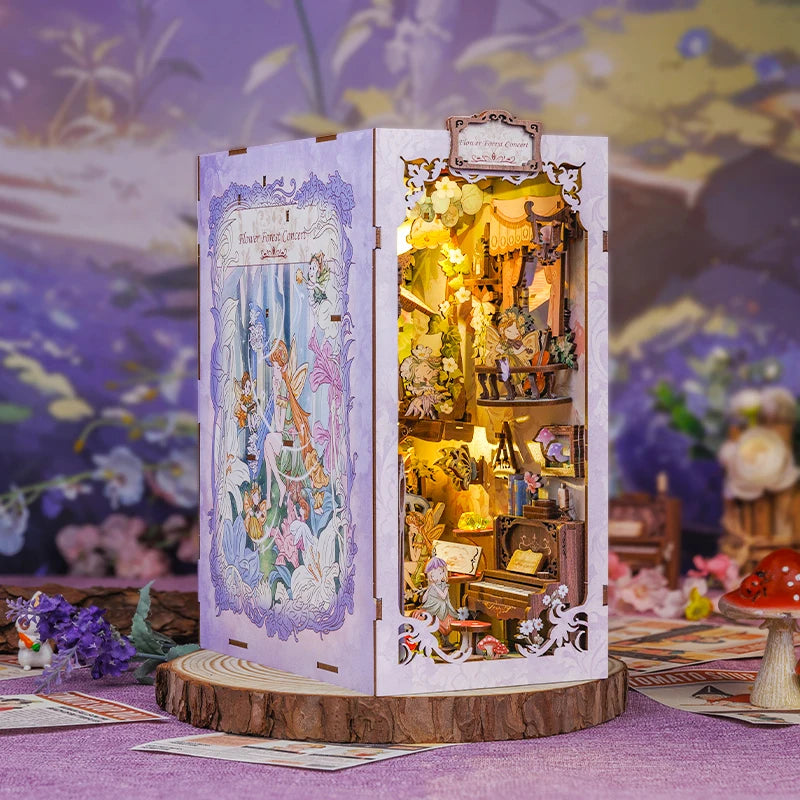 CUTEBEE Bookstore Book Nook DIY Miniature Wooden Dollhouse with Light Bookshelf Insert Kit Puzzle Assembly Model for Decor Gift