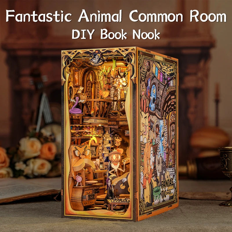CUTEBEE Bookstore Book Nook DIY Miniature Wooden Dollhouse with Light Bookshelf Insert Kit Puzzle Assembly Model for Decor Gift