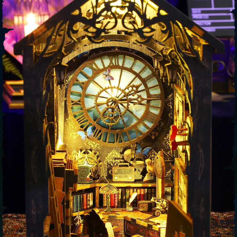 DIY Book Nook Kit Miniature Doll House With LED Light 3D Puzzle Model Building Wooden Bookshelf Bookend Toy Adults Birthday Gift