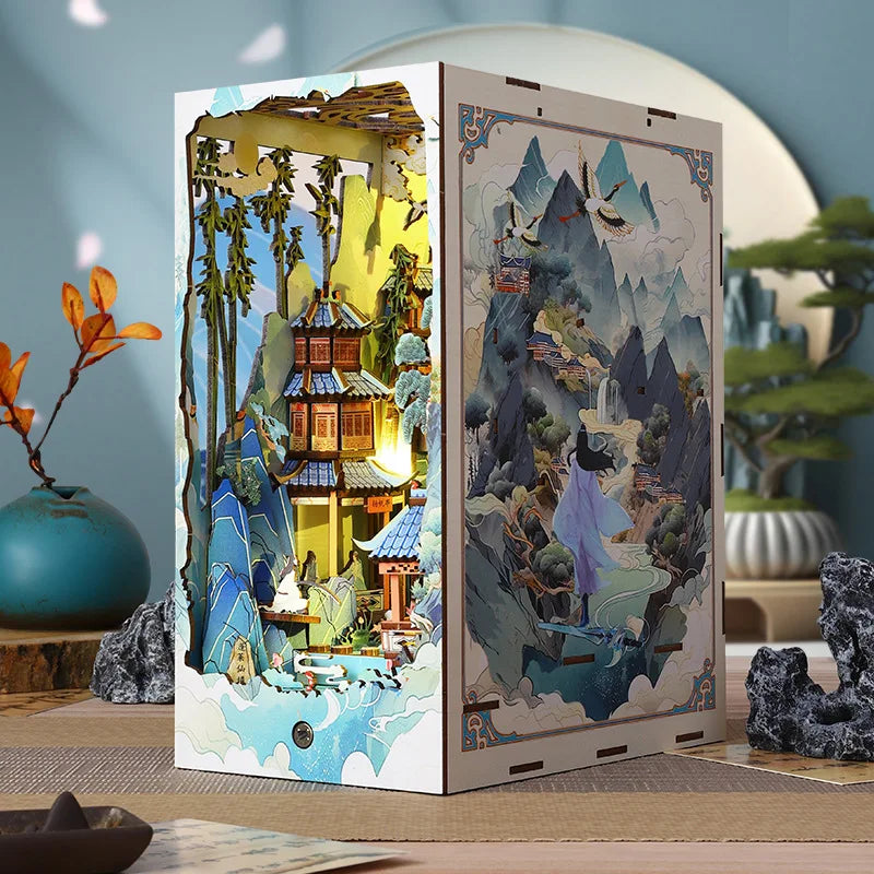 Book Nook Shelf Insert  Casa Miniature Doll House Kit Toys Home Dollhouse Bookends Furniture Wooden Bookshelf Birthday Gifts