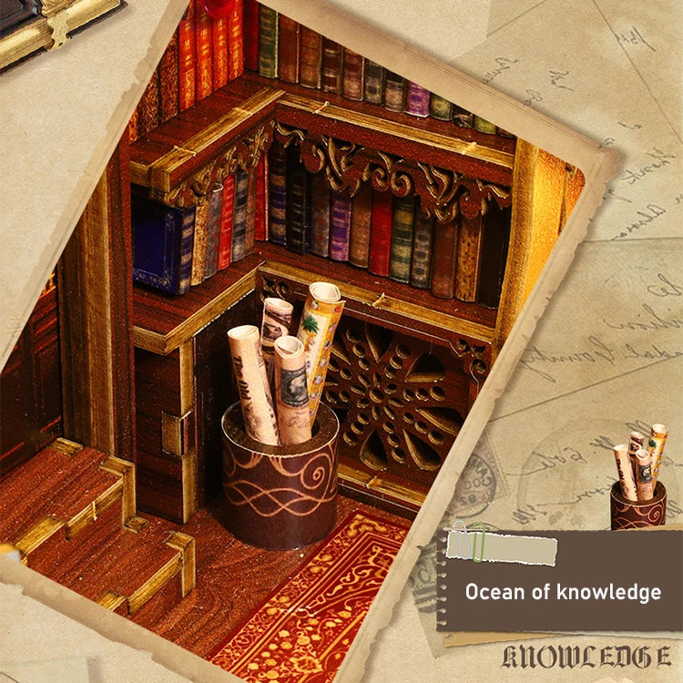 DIY Book Nook Kit Miniature Doll House With LED Light 3D Puzzle Model Building Wooden Bookshelf Bookend Toy Adults Birthday Gift