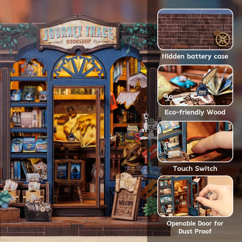 CUTEBEE Book Nook Kit DIY Miniature Model Dollhouse for Adults and Teens Bookshelf Decor 3D Wooden Puzzle Gifts for Family