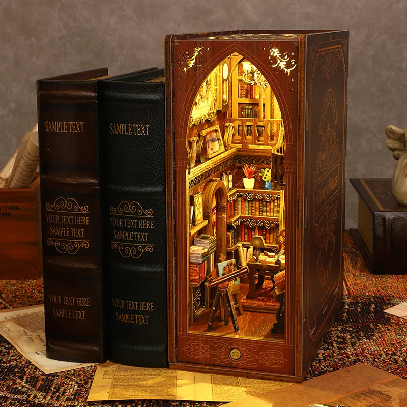 DIY Book Nook Kit Miniature Doll House With LED Light 3D Puzzle Model Building Wooden Bookshelf Bookend Toy Adults Birthday Gift