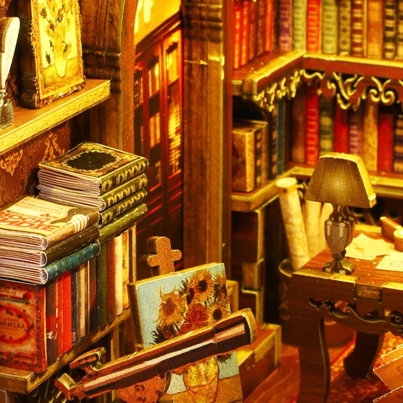 DIY Book Nook Kit Miniature Doll House With LED Light 3D Puzzle Model Building Wooden Bookshelf Bookend Toy Adults Birthday Gift