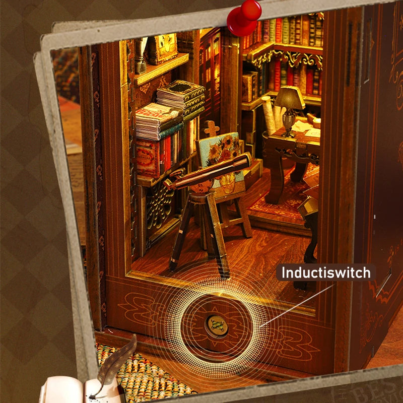 DIY Book Nook Kit Miniature Doll House With LED Light 3D Puzzle Model Building Wooden Bookshelf Bookend Toy Adults Birthday Gift