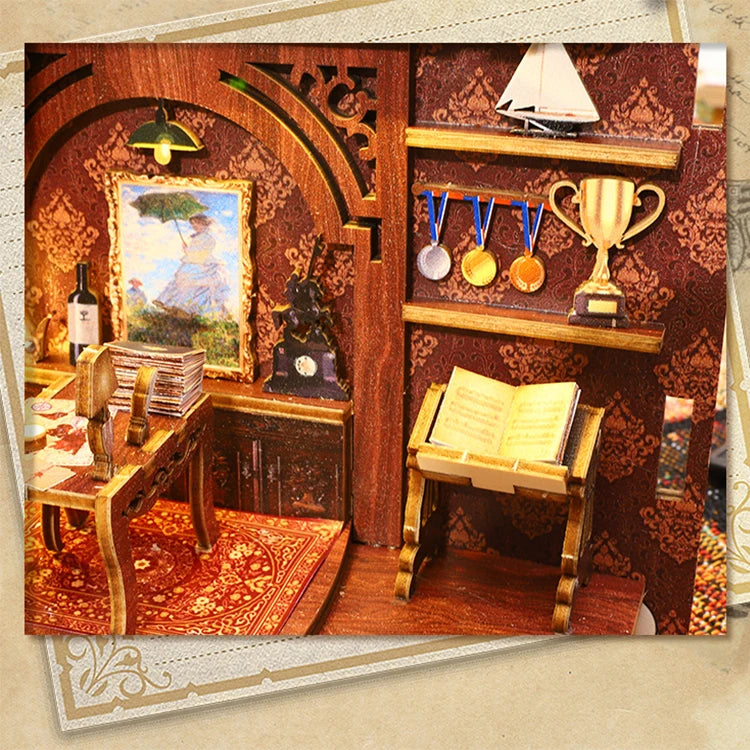 DIY Book Nook Kit Miniature Doll House With LED Light 3D Puzzle Model Building Wooden Bookshelf Bookend Toy Adults Birthday Gift