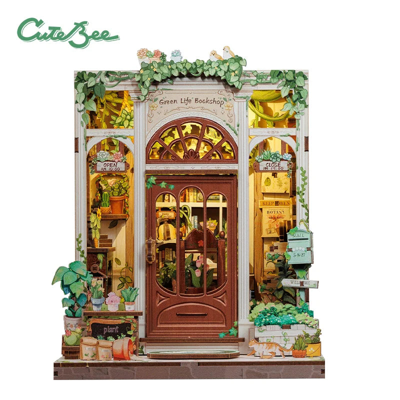 CUTEBEE Book Nook Kit DIY Miniature Model Dollhouse for Adults and Teens Bookshelf Decor 3D Wooden Puzzle Gifts for Family