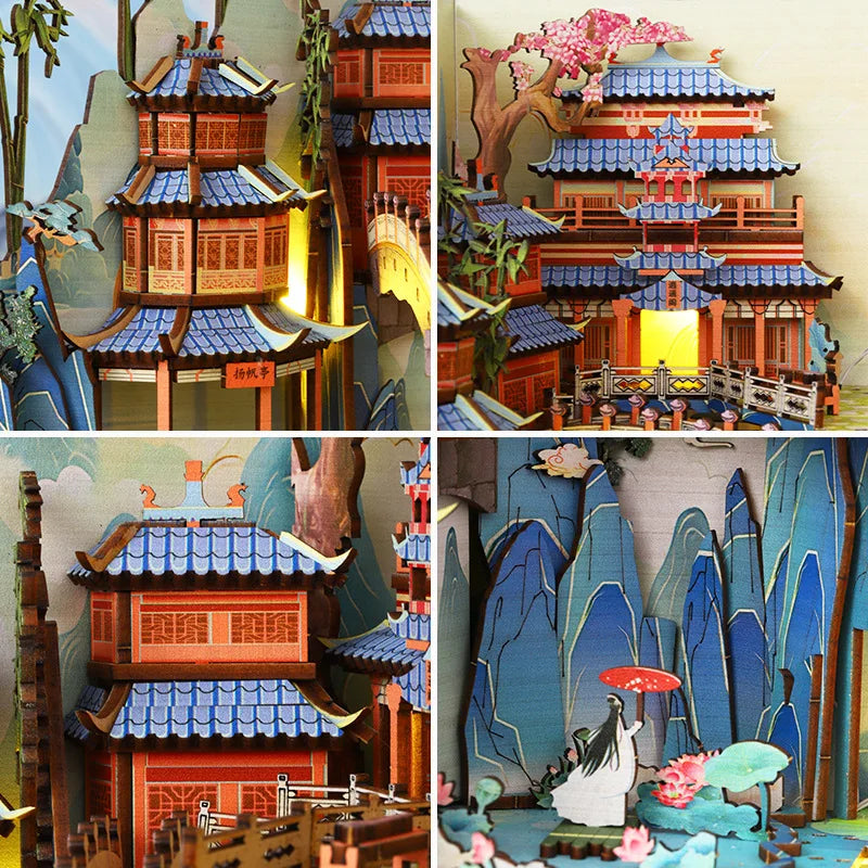 Book Nook Shelf Insert  Casa Miniature Doll House Kit Toys Home Dollhouse Bookends Furniture Wooden Bookshelf Birthday Gifts