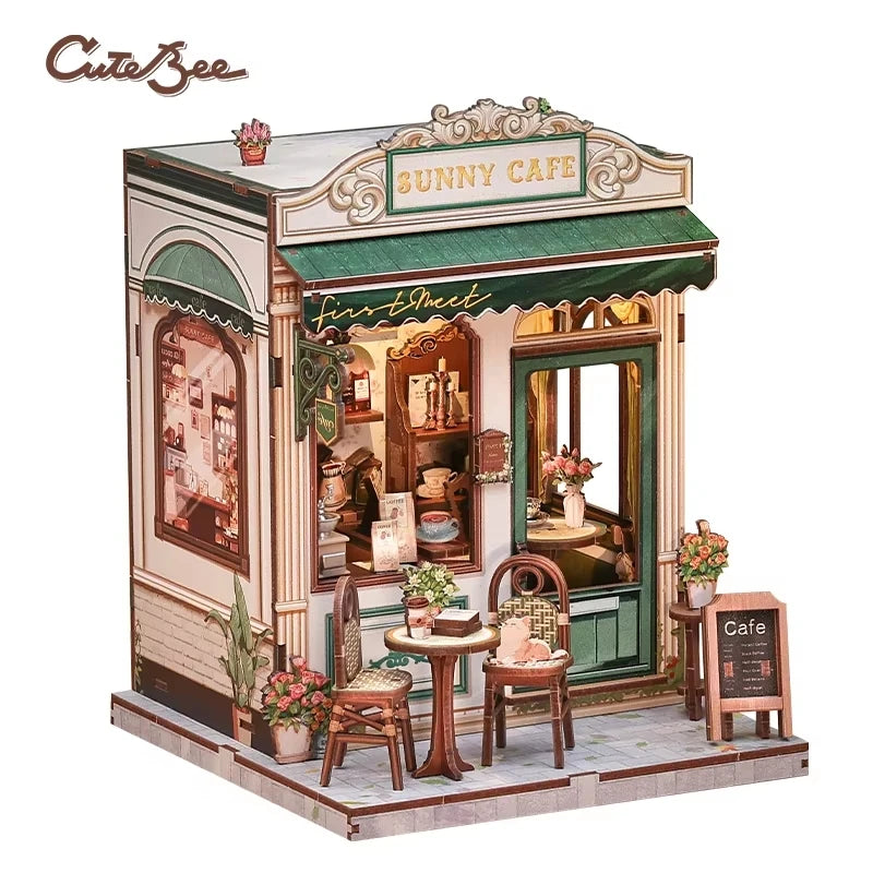 CUTEBEE Book Nook Kit DIY Miniature Model Dollhouse for Adults and Teens Bookshelf Decor 3D Wooden Puzzle Gifts for Family