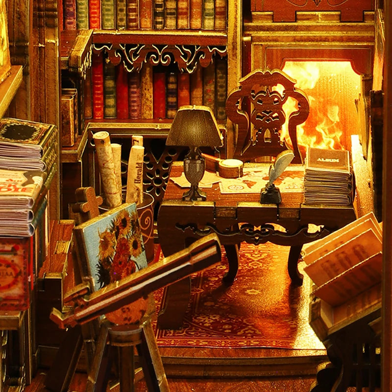 DIY Book Nook Kit Miniature Doll House With LED Light 3D Puzzle Model Building Wooden Bookshelf Bookend Toy Adults Birthday Gift