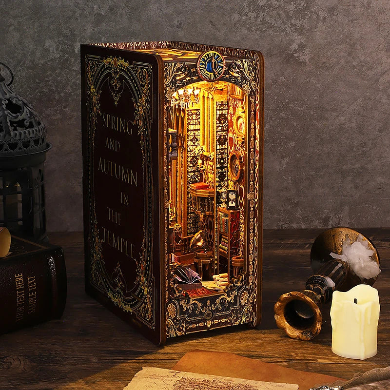 DIY Book Nook Kit Miniature Doll House With LED Light 3D Puzzle Model Building Wooden Bookshelf Bookend Toy Adults Birthday Gift