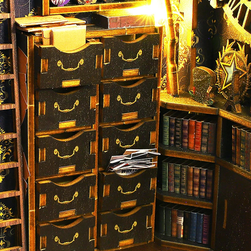 DIY Book Nook Kit Miniature Doll House With LED Light 3D Puzzle Model Building Wooden Bookshelf Bookend Toy Adults Birthday Gift