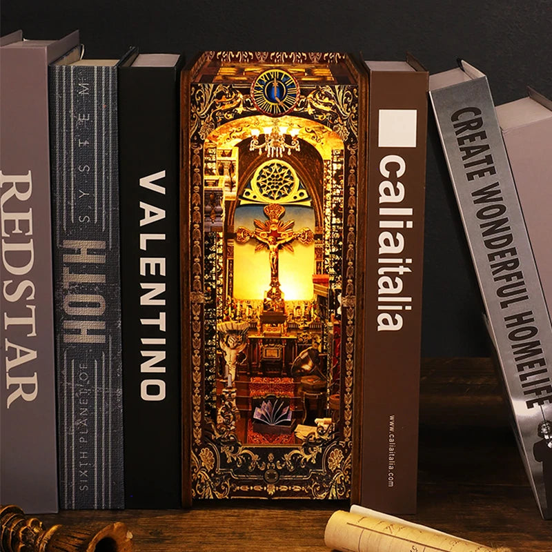 DIY Book Nook Kit Miniature Doll House With LED Light 3D Puzzle Model Building Wooden Bookshelf Bookend Toy Adults Birthday Gift