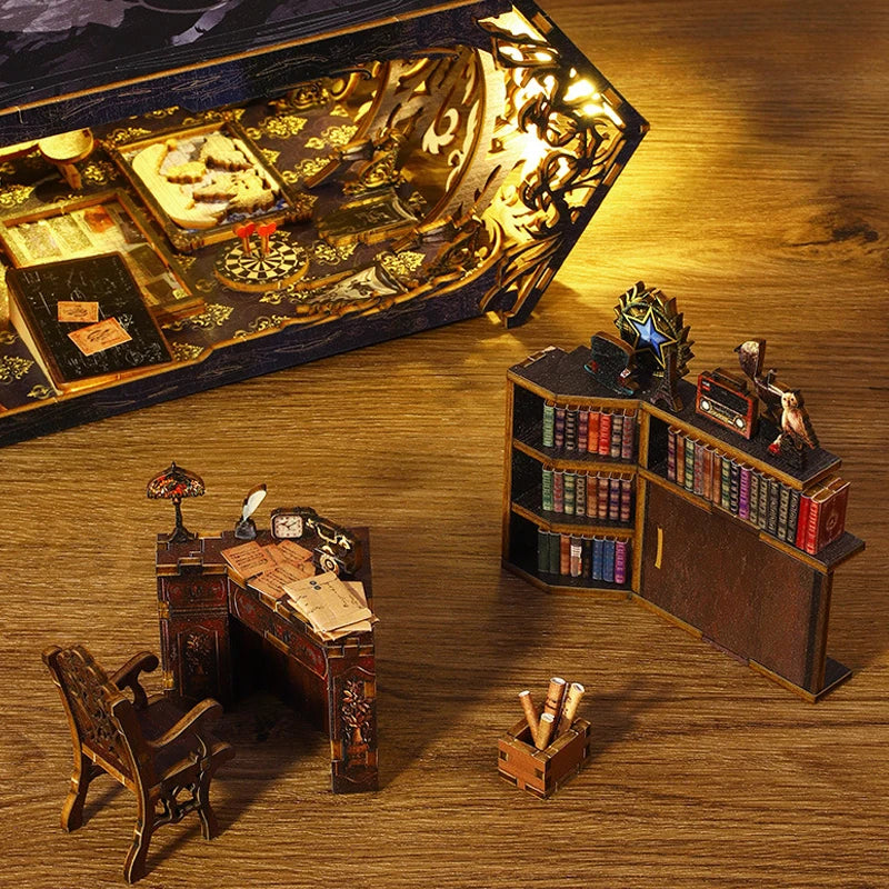 DIY Book Nook Kit Miniature Doll House With LED Light 3D Puzzle Model Building Wooden Bookshelf Bookend Toy Adults Birthday Gift
