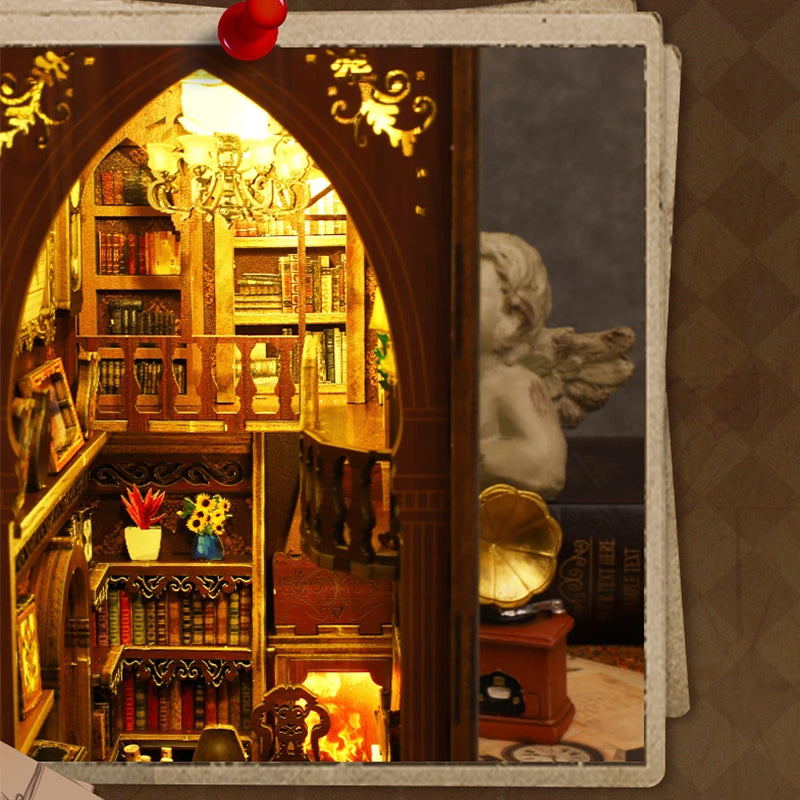 DIY Book Nook Kit Miniature Doll House With LED Light 3D Puzzle Model Building Wooden Bookshelf Bookend Toy Adults Birthday Gift