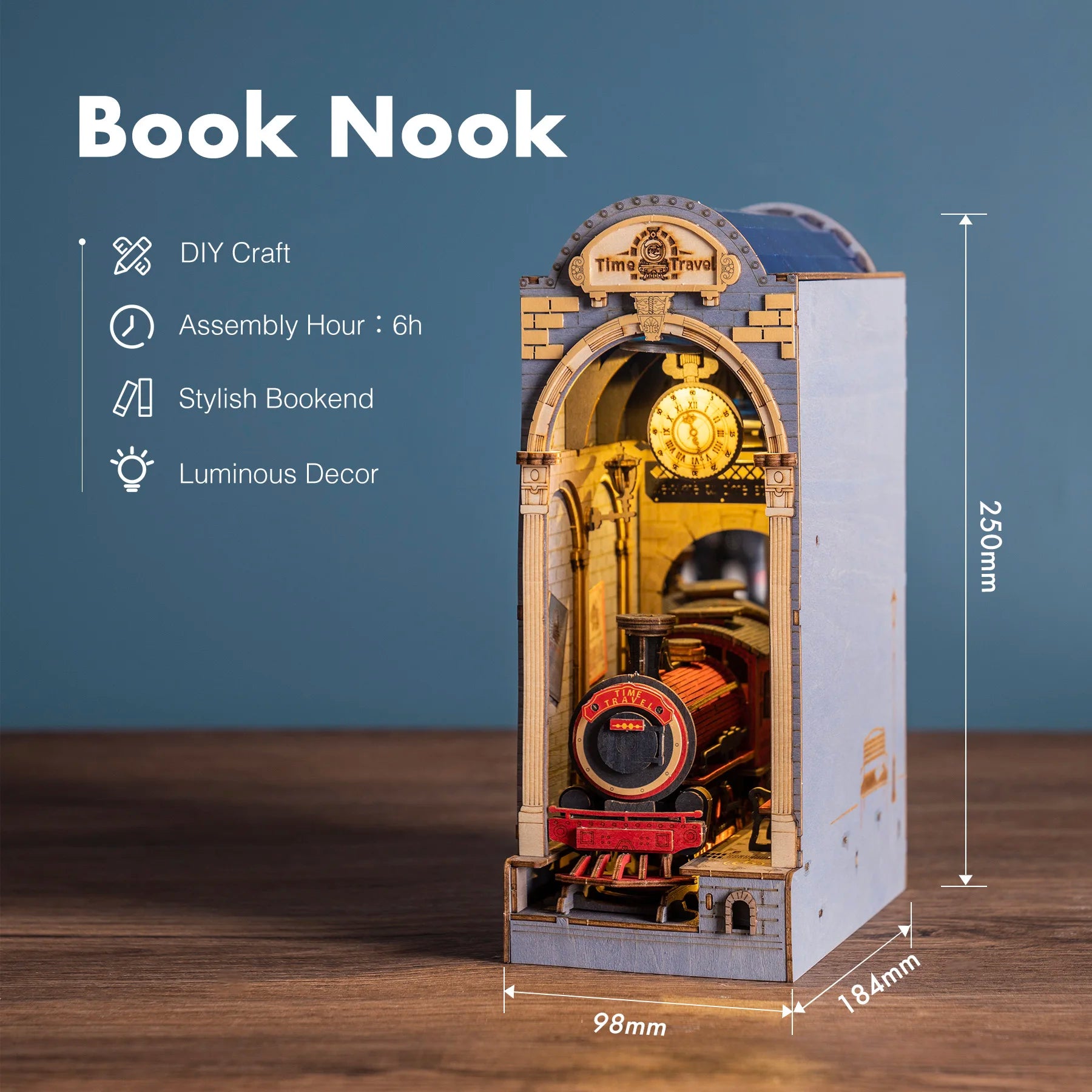 Robotime Rolife DIY Dollhouse Book Nook Time Travel 3D Wooden Puzzle Booknook for Bookshelf Insert Decor - TGB04