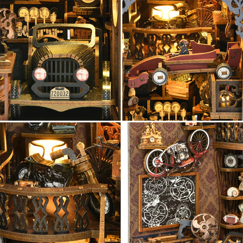 Book Nook Kit Classic Car F1 DIY Wooden Puzzle Bookshelf Insert Decor Dollhouse Model Bookend Building Home Decoration Gifts