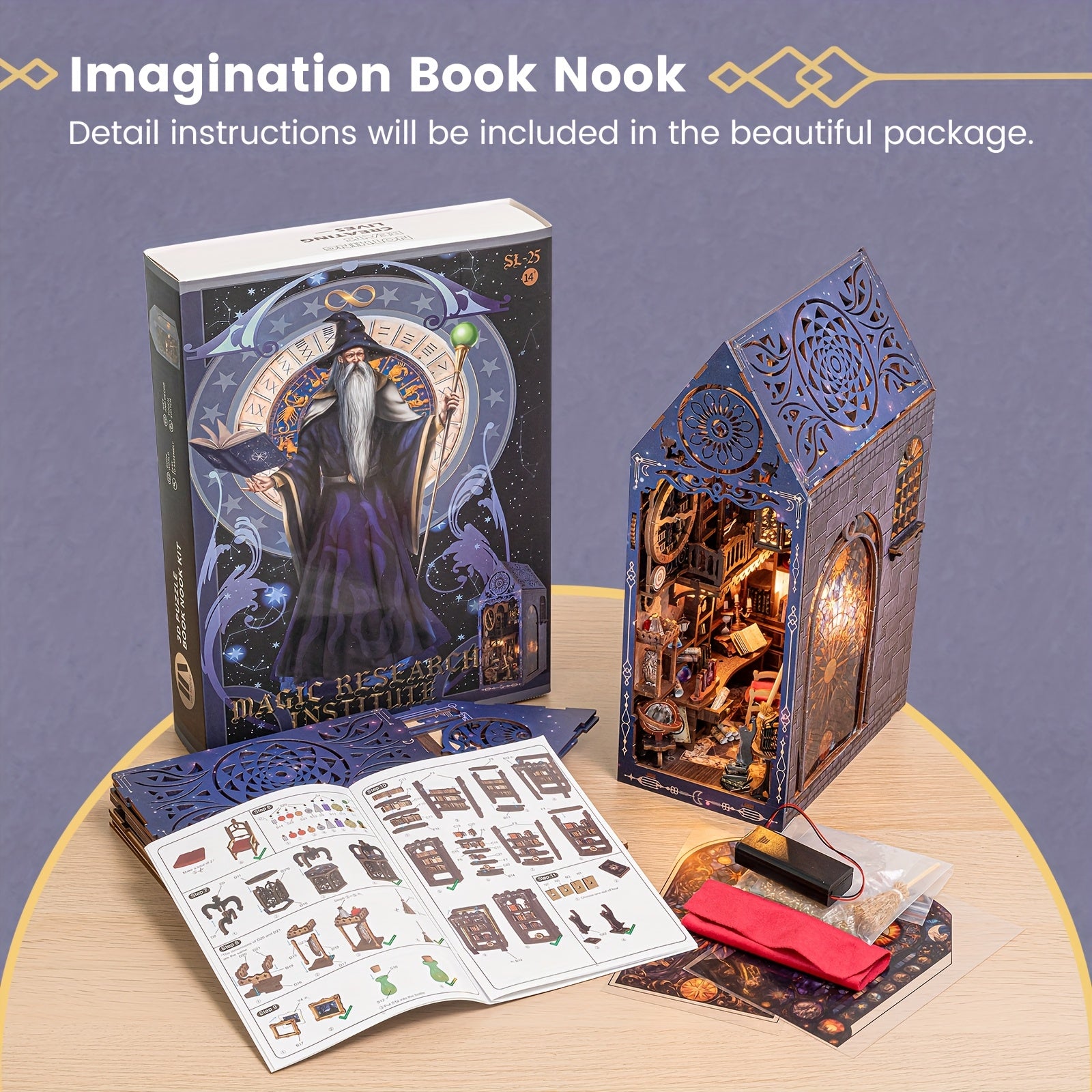 Book Nook Kit For Adults Teens, 3D Puzzles For Adults Bookshelf Decor, Wooden Booknook With Sensor Light, DIY Kits For Adults Crafts, Christmas Birthday Gifts For Him